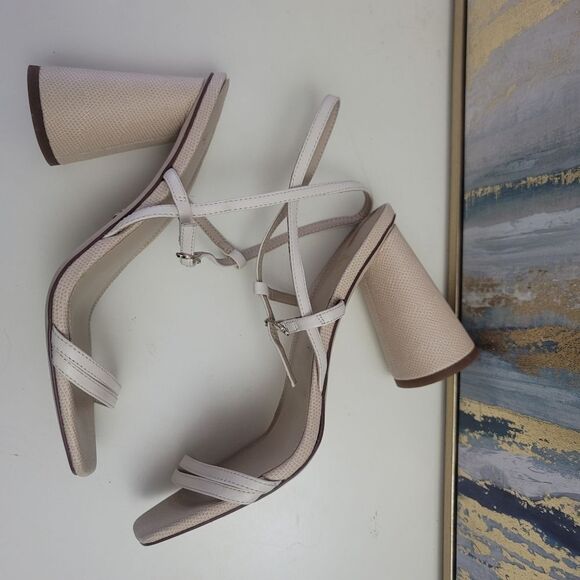 Sam Edelman Kit Ivory Square Toe Slingback Strap Cylindrical Block Heel Sandals - Picture 10 of 11